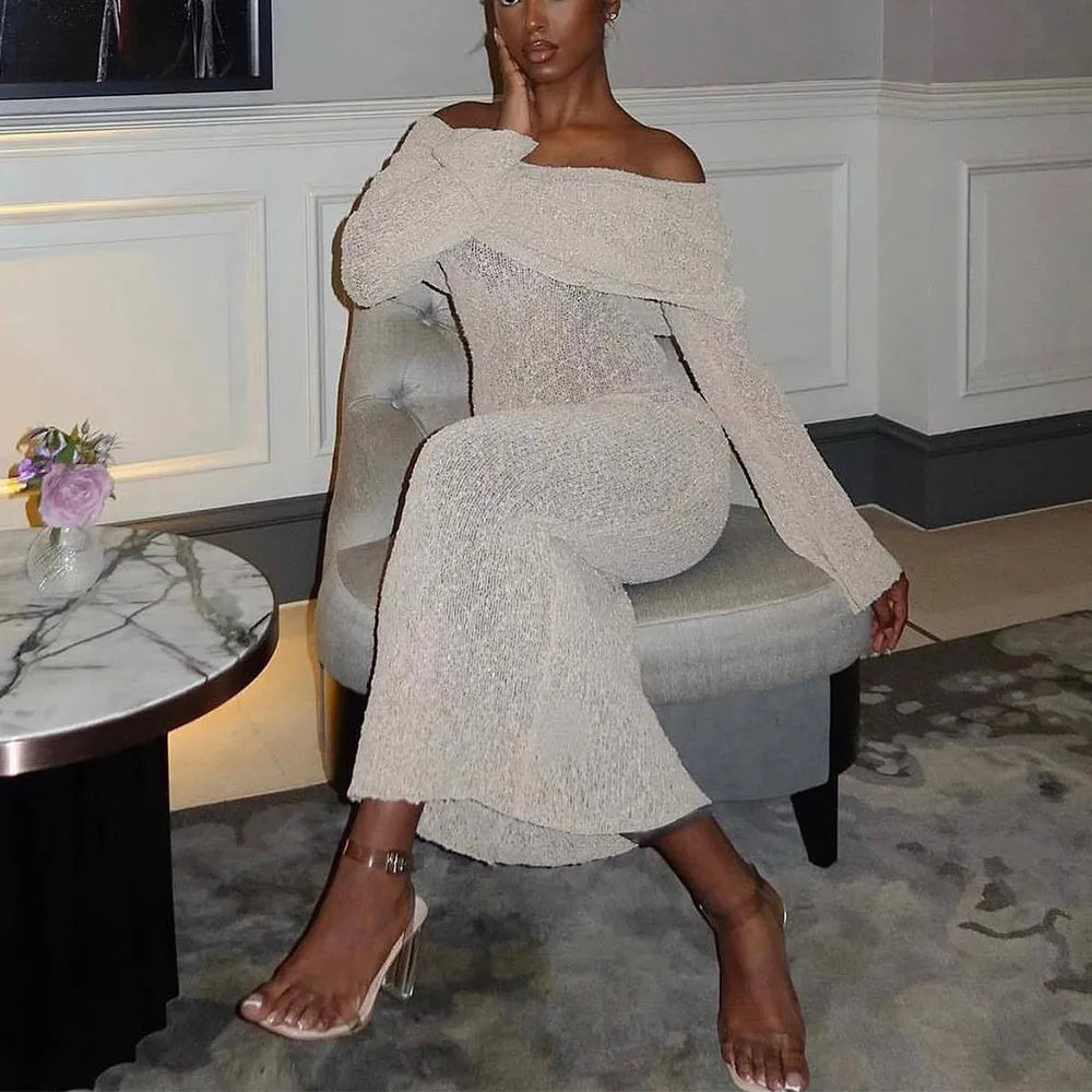 New One-shoulder Knitted Long-sleeved Dress Sexy Beach Holiday Long Dresses Womens Clothing - Bellarte Enchanté New One-shoulder Knitted Long-sleeved Dress Sexy Beach Holiday Long Dresses Womens Clothing