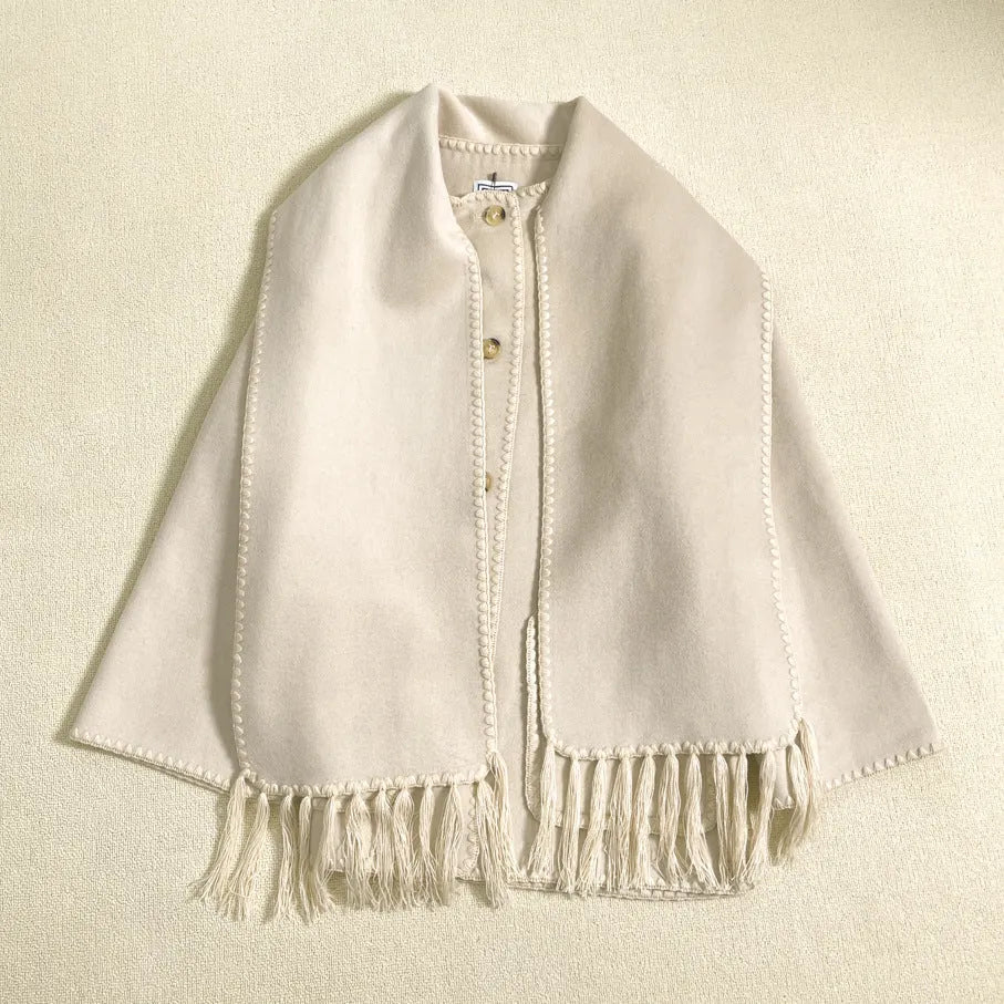 New Wool Blend Autumn And Winter Tassel Scarf Collar Loose Woolen Coat - Bellarte Enchanté New Wool Blend Autumn And Winter Tassel Scarf Collar Loose Woolen Coat