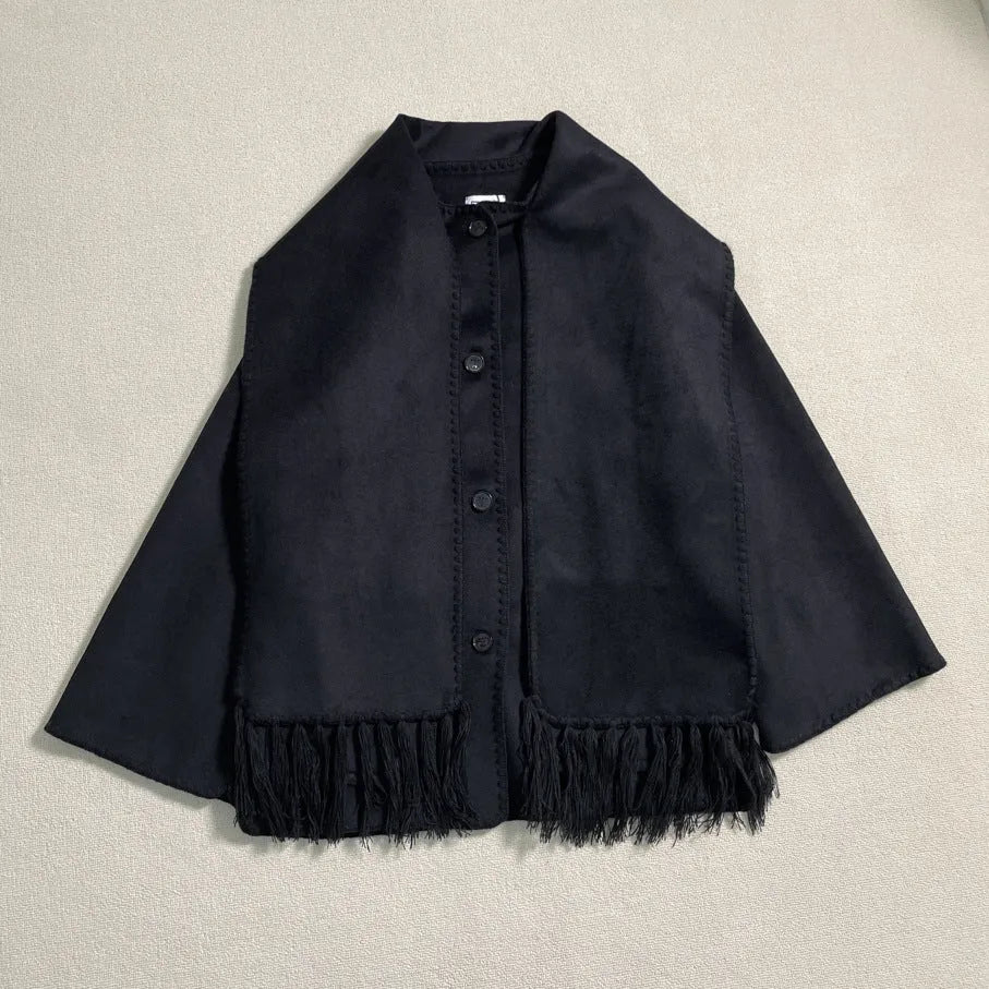 New Wool Blend Autumn And Winter Tassel Scarf Collar Loose Woolen Coat - Bellarte Enchanté New Wool Blend Autumn And Winter Tassel Scarf Collar Loose Woolen Coat