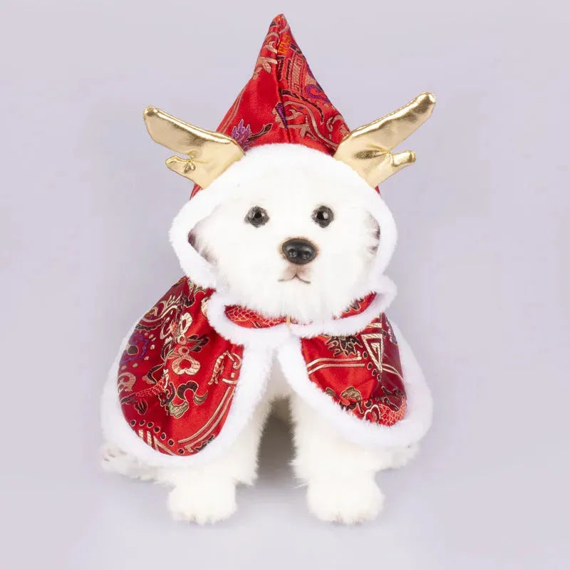 New Year Pet Clothes Dog Cat Brocade Satin Satin Cloak - Bellarte Enchanté New Year Pet Clothes Dog Cat Brocade Satin Satin Cloak