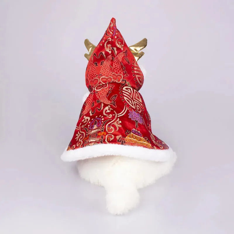 New Year Pet Clothes Dog Cat Brocade Satin Satin Cloak - Bellarte Enchanté New Year Pet Clothes Dog Cat Brocade Satin Satin Cloak