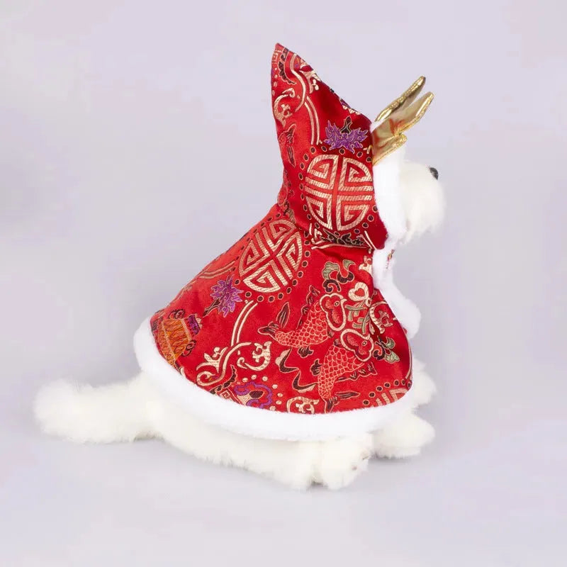 New Year Pet Clothes Dog Cat Brocade Satin Satin Cloak - Bellarte Enchanté New Year Pet Clothes Dog Cat Brocade Satin Satin Cloak