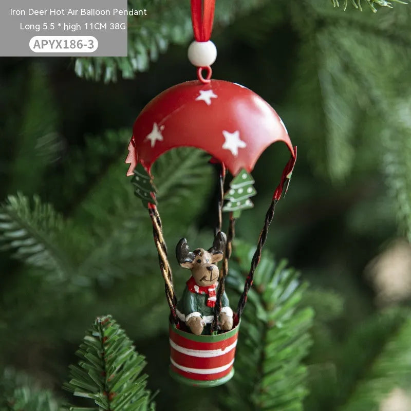 Nordic Iron Christmas Hot Air Balloon Parachute Pendant Creative Decorations Tree Charms Hangings - Bellarte Enchanté Nordic Iron Christmas Hot Air Balloon Parachute Pendant Creative Decorations Tree Charms Hangings