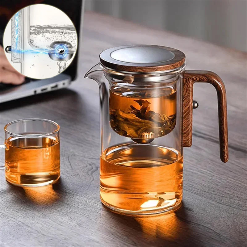 One Click Magnetic Teapot Separation Filtration Glass Tea Pot Wood Handle Tea Water Separation Inner Container Teapot - Bellarte Enchanté One Click Magnetic Teapot Separation Filtration Glass Tea Pot Wood Handle Tea Water Separation Inner Container Teapot