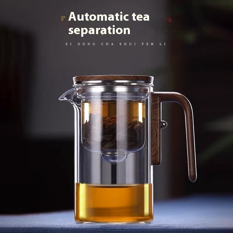 One Click Magnetic Teapot Separation Filtration Glass Tea Pot Wood Handle Tea Water Separation Inner Container Teapot - Bellarte Enchanté One Click Magnetic Teapot Separation Filtration Glass Tea Pot Wood Handle Tea Water Separation Inner Container Teapot