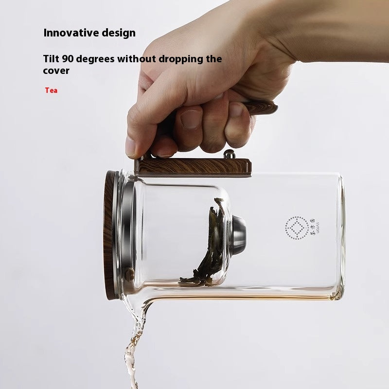 One Click Magnetic Teapot Separation Filtration Glass Tea Pot Wood Handle Tea Water Separation Inner Container Teapot - Bellarte Enchanté One Click Magnetic Teapot Separation Filtration Glass Tea Pot Wood Handle Tea Water Separation Inner Container Teapot