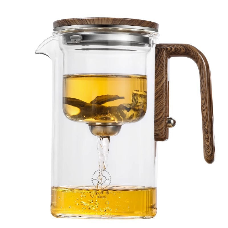 One Click Magnetic Teapot Separation Filtration Glass Tea Pot Wood Handle Tea Water Separation Inner Container Teapot - Bellarte Enchanté One Click Magnetic Teapot Separation Filtration Glass Tea Pot Wood Handle Tea Water Separation Inner Container Teapot