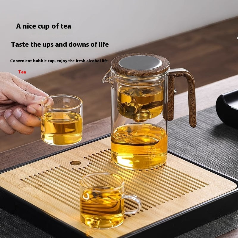 One Click Magnetic Teapot Separation Filtration Glass Tea Pot Wood Handle Tea Water Separation Inner Container Teapot - Bellarte Enchanté One Click Magnetic Teapot Separation Filtration Glass Tea Pot Wood Handle Tea Water Separation Inner Container Teapot