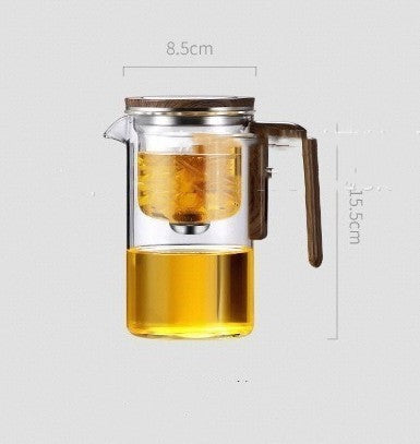 One Click Magnetic Teapot Separation Filtration Glass Tea Pot Wood Handle Tea Water Separation Inner Container Teapot - Bellarte Enchanté One Click Magnetic Teapot Separation Filtration Glass Tea Pot Wood Handle Tea Water Separation Inner Container Teapot