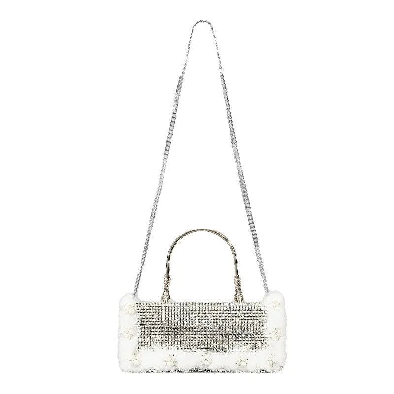Ostrich Fur Pearl Rhinestone Bag Women's New - Bellarte Enchanté Ostrich Fur Pearl Rhinestone Bag Women's New