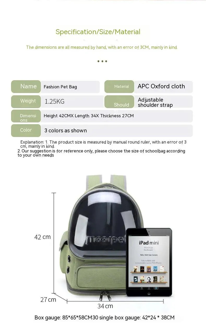 Outdoor Portable Breathable Space Pet Cabin Backpack - Bellarte Enchanté Outdoor Portable Breathable Space Pet Cabin Backpack