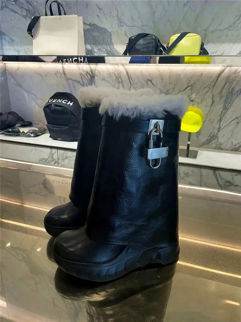 Oversized Women's Plush Mid Length Boots - Bellarte Enchanté Oversized Women's Plush Mid Length Boots