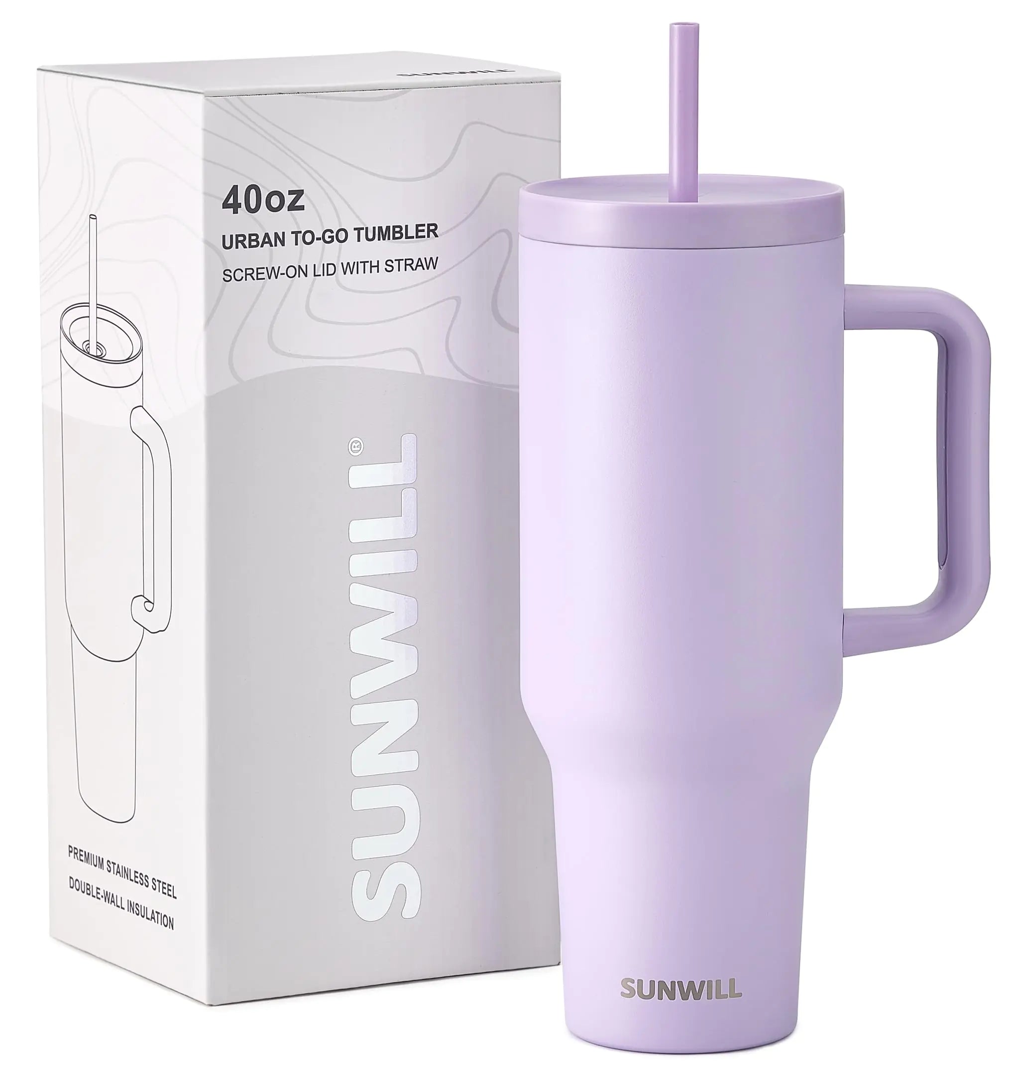 SUNWILL 40 oz Tumbler With Handle and Straw Lid Coffee Tumbler Cups Insulated Reusable Stainless Steel Travel Coffee Mug for Home and Outdoor Cupholder Friendly Orchid