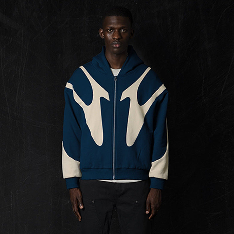 Pattern Stitching Trendy Hooded Cardigan Zipper Sweater - Bellarte Enchanté Pattern Stitching Trendy Hooded Cardigan Zipper Sweater