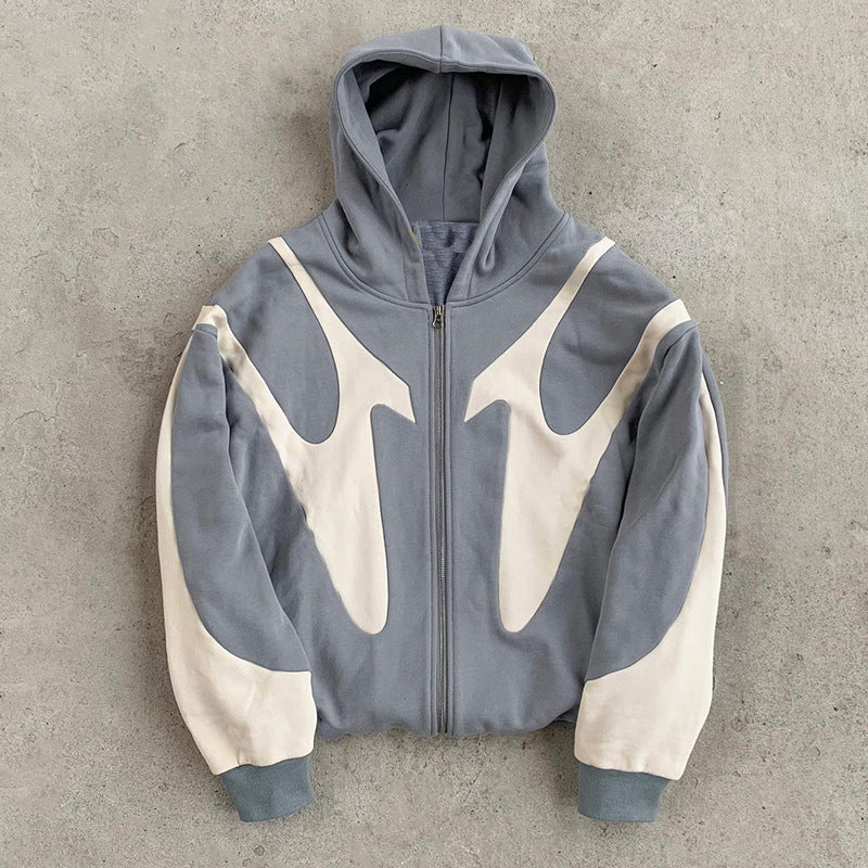 Pattern Stitching Trendy Hooded Cardigan Zipper Sweater - Bellarte Enchanté Pattern Stitching Trendy Hooded Cardigan Zipper Sweater