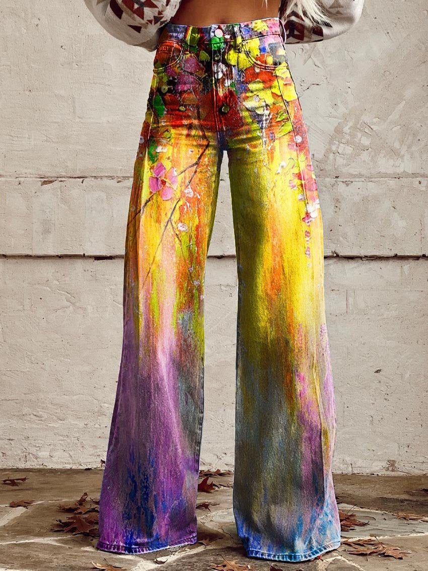 Pattern Women's Wide-legged Pants Anti-jeans 3D Digital Printing - Bellarte Enchanté Pattern Women's Wide-legged Pants Anti-jeans 3D Digital Printing