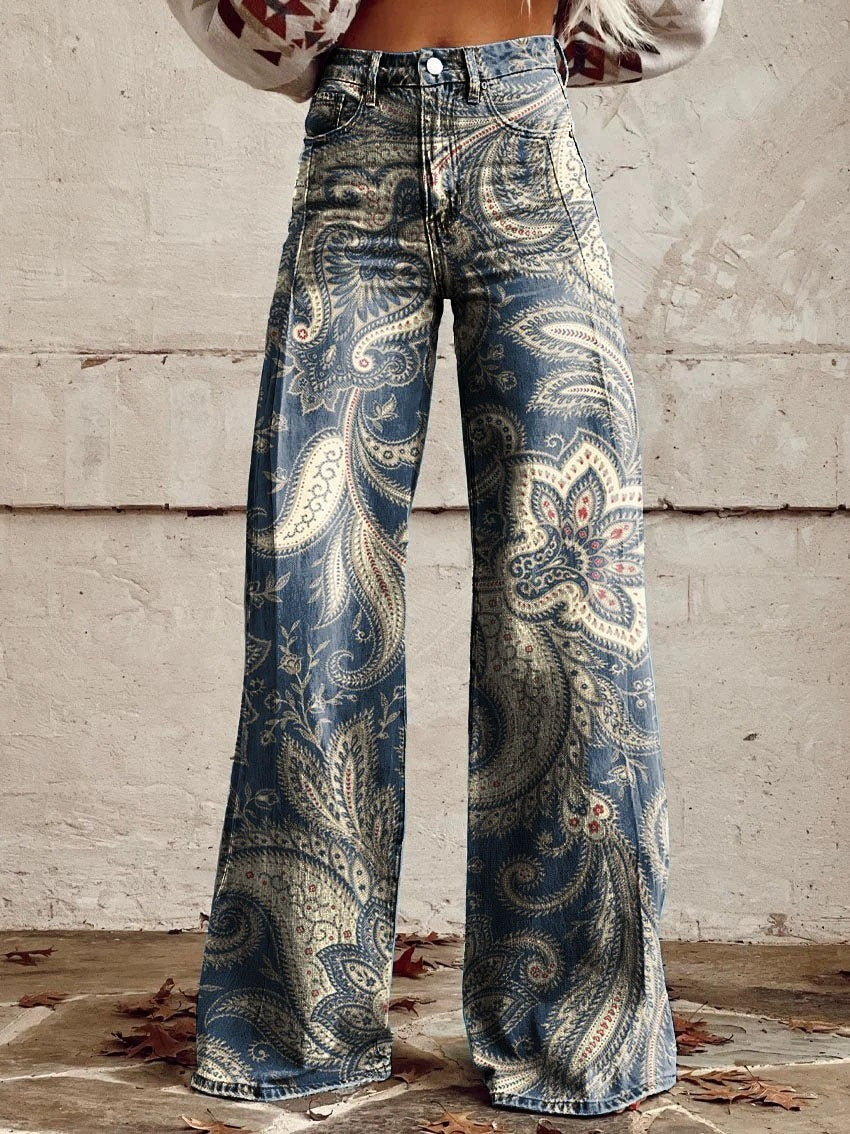 Pattern Women's Wide-legged Pants Anti-jeans 3D Digital Printing - Bellarte Enchanté Pattern Women's Wide-legged Pants Anti-jeans 3D Digital Printing