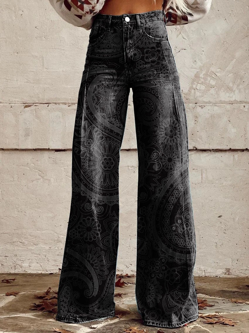 Pattern Women's Wide-legged Pants Anti-jeans 3D Digital Printing - Bellarte Enchanté Pattern Women's Wide-legged Pants Anti-jeans 3D Digital Printing