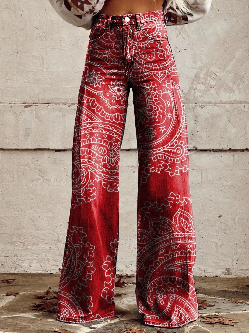 Pattern Women's Wide-legged Pants Anti-jeans 3D Digital Printing - Bellarte Enchanté Pattern Women's Wide-legged Pants Anti-jeans 3D Digital Printing