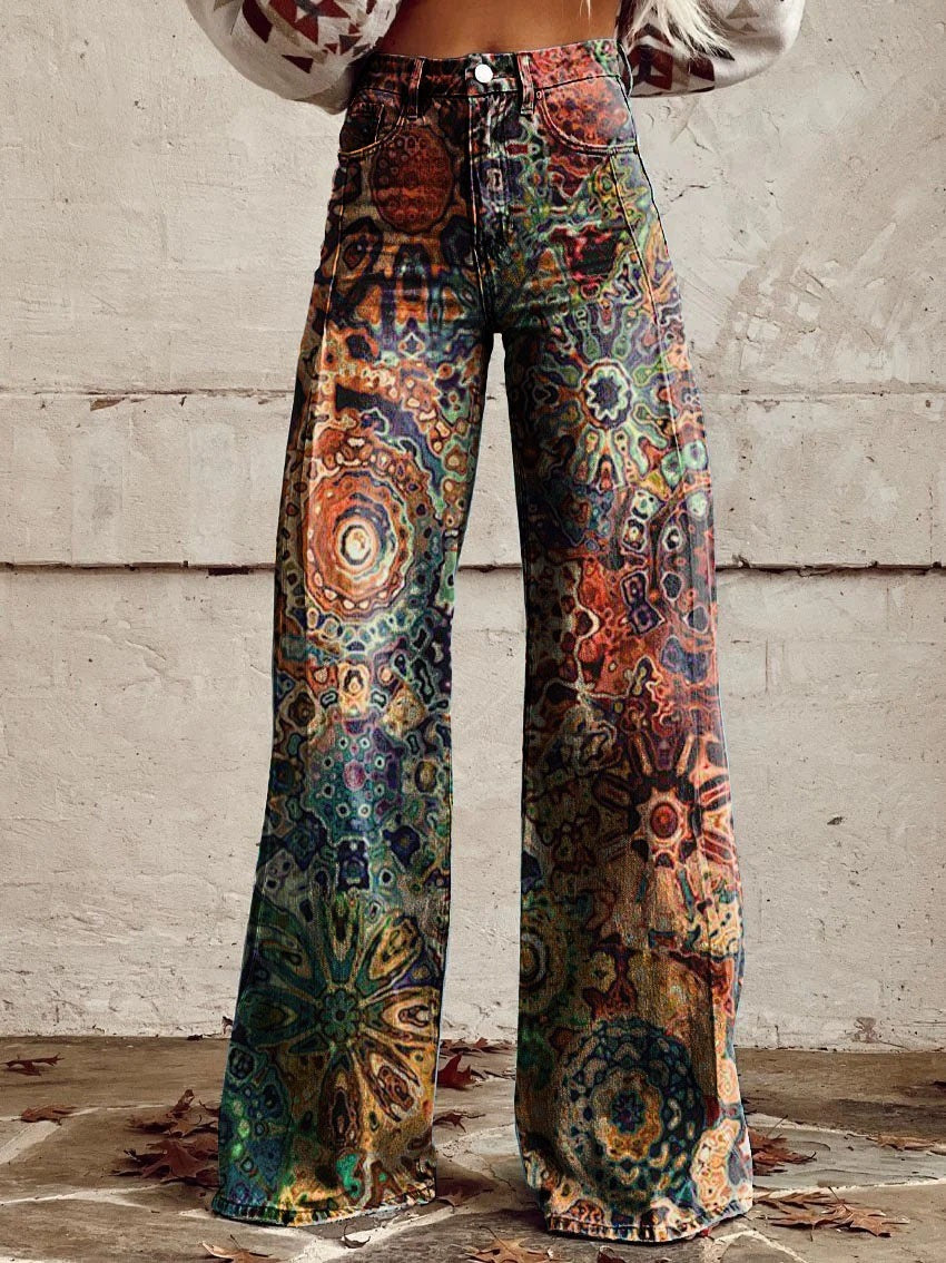 Pattern Women's Wide-legged Pants Anti-jeans 3D Digital Printing - Bellarte Enchanté Pattern Women's Wide-legged Pants Anti-jeans 3D Digital Printing