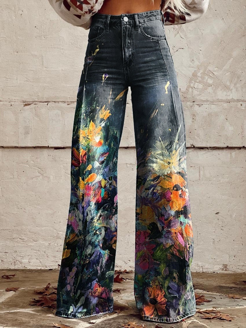 Pattern Women's Wide-legged Pants Anti-jeans 3D Digital Printing - Bellarte Enchanté Pattern Women's Wide-legged Pants Anti-jeans 3D Digital Printing