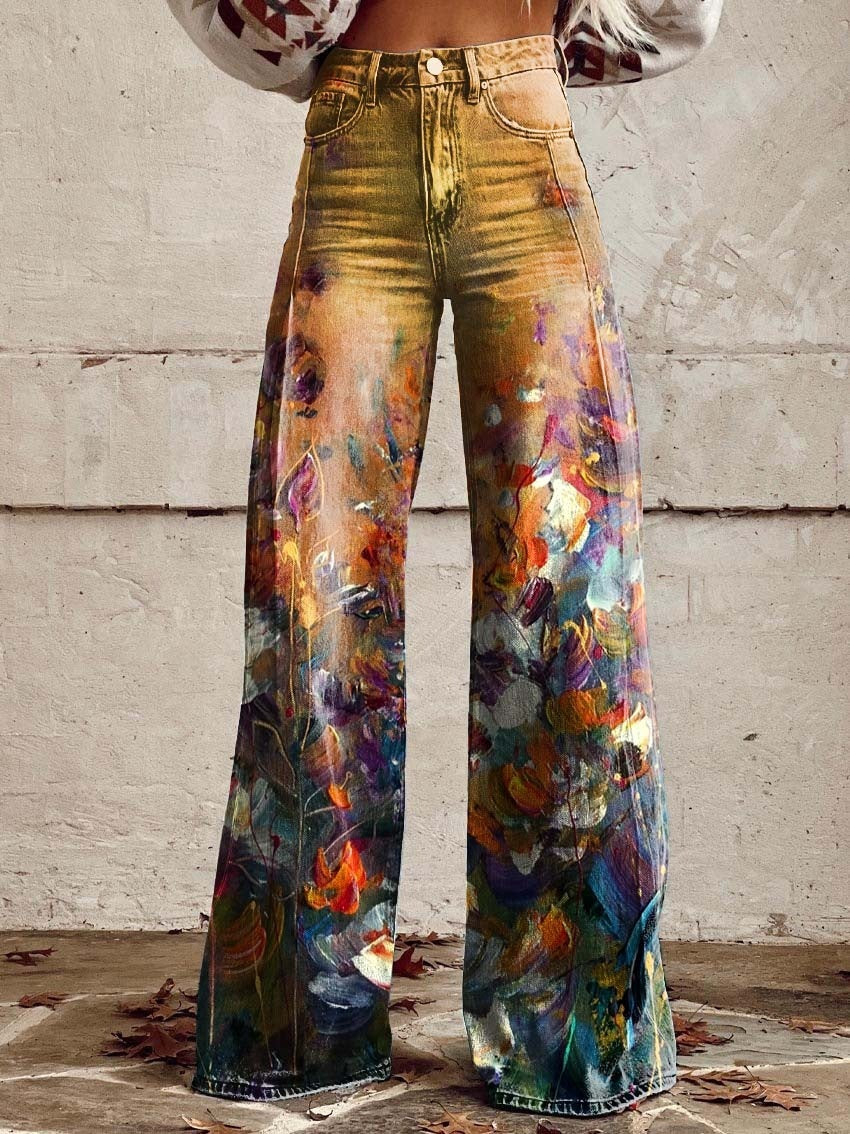 Pattern Women's Wide-legged Pants Anti-jeans 3D Digital Printing - Bellarte Enchanté Pattern Women's Wide-legged Pants Anti-jeans 3D Digital Printing