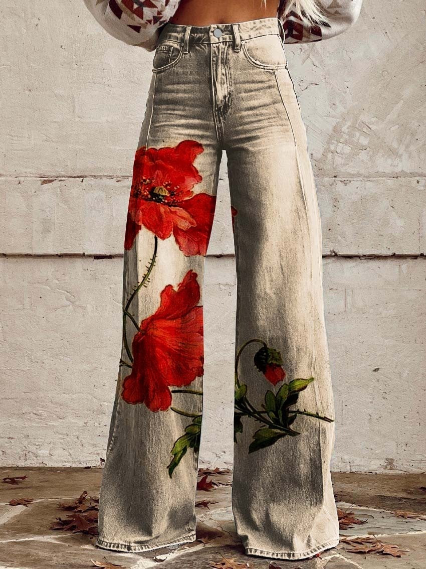 Pattern Women's Wide-legged Pants Anti-jeans 3D Digital Printing - Bellarte Enchanté Pattern Women's Wide-legged Pants Anti-jeans 3D Digital Printing