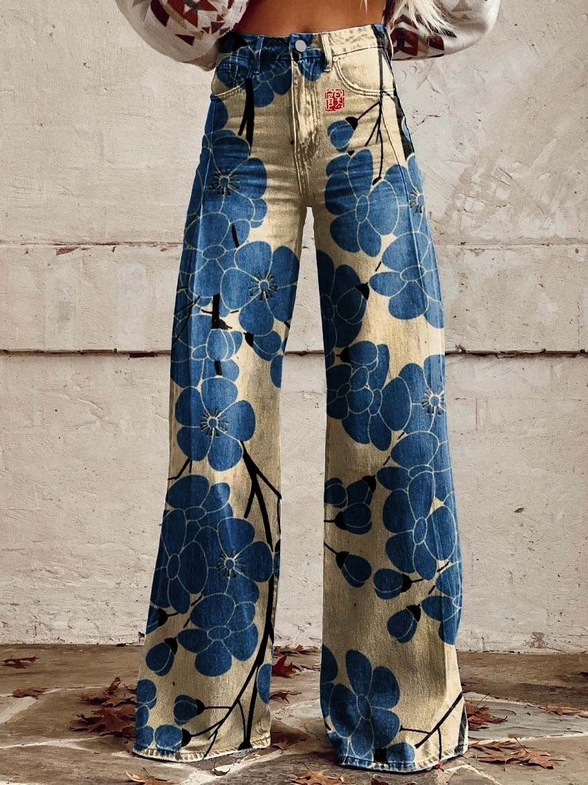 Pattern Women's Wide-legged Pants Anti-jeans 3D Digital Printing - Bellarte Enchanté Pattern Women's Wide-legged Pants Anti-jeans 3D Digital Printing