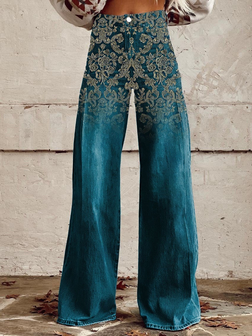 Pattern Women's Wide-legged Pants Anti-jeans 3D Digital Printing - Bellarte Enchanté Pattern Women's Wide-legged Pants Anti-jeans 3D Digital Printing