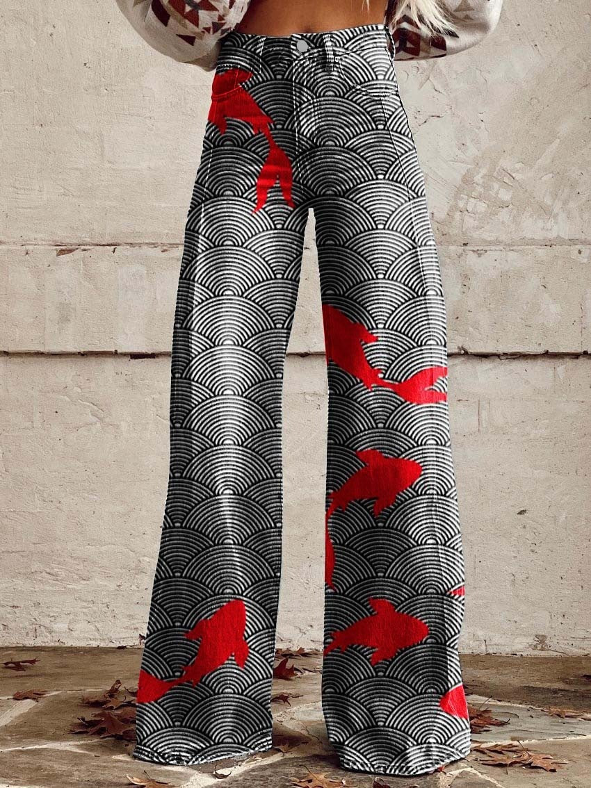 Pattern Women's Wide-legged Pants Anti-jeans 3D Digital Printing - Bellarte Enchanté Pattern Women's Wide-legged Pants Anti-jeans 3D Digital Printing