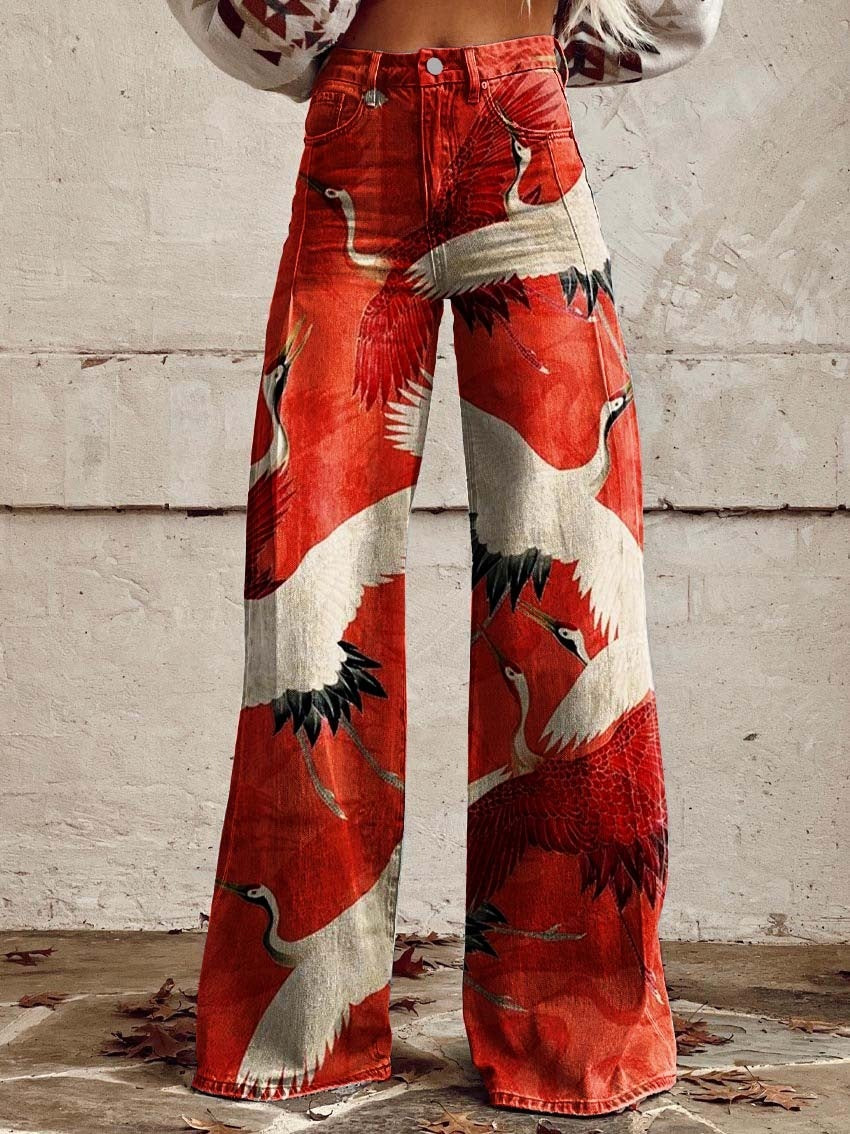 Pattern Women's Wide-legged Pants Anti-jeans 3D Digital Printing - Bellarte Enchanté Pattern Women's Wide-legged Pants Anti-jeans 3D Digital Printing