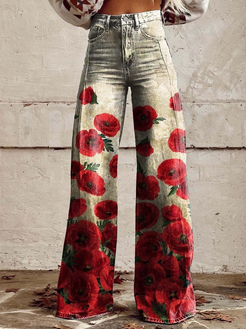 Pattern Women's Wide-legged Pants Anti-jeans 3D Digital Printing - Bellarte Enchanté Pattern Women's Wide-legged Pants Anti-jeans 3D Digital Printing