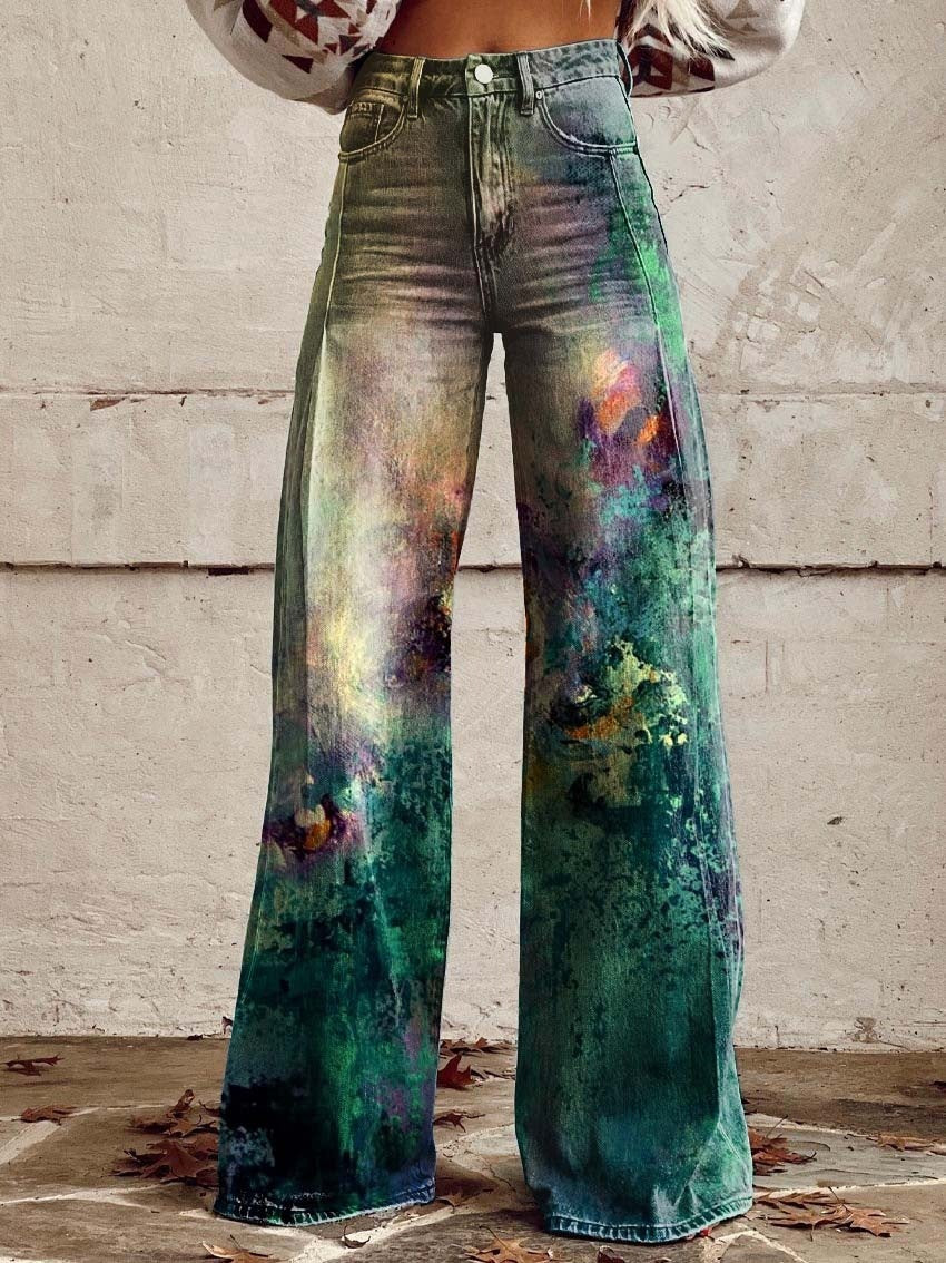 Pattern Women's Wide-legged Pants Anti-jeans 3D Digital Printing - Bellarte Enchanté Pattern Women's Wide-legged Pants Anti-jeans 3D Digital Printing