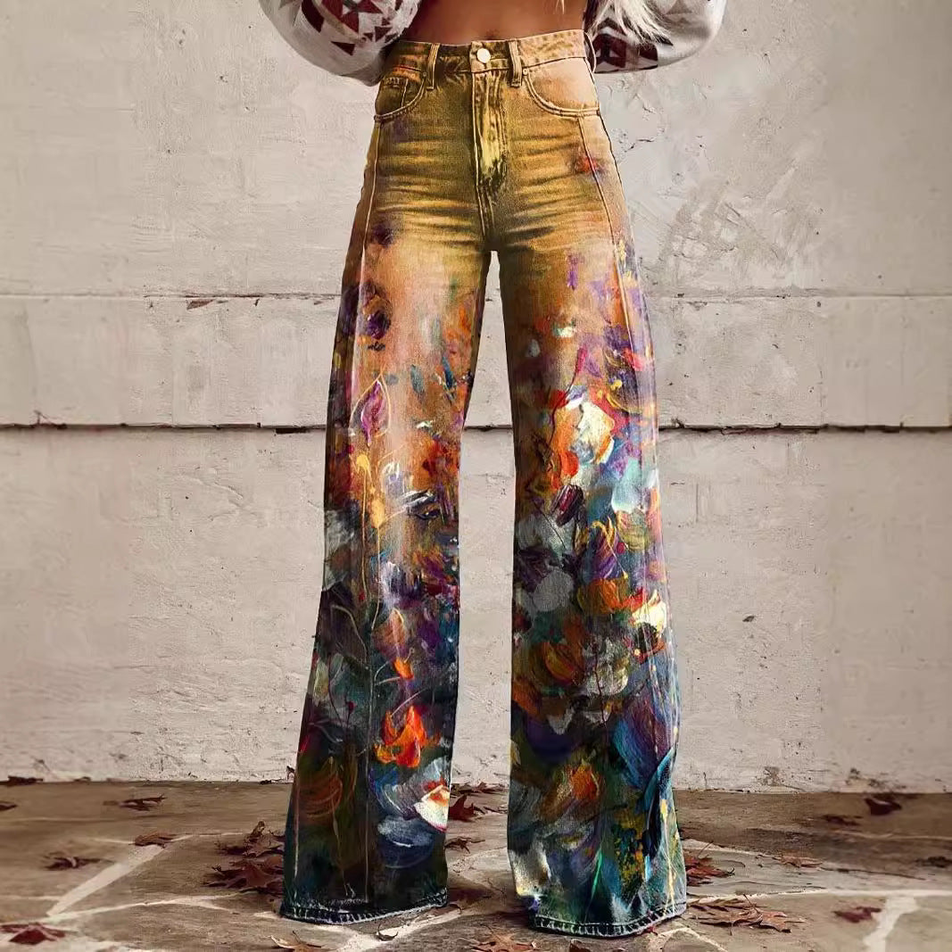Pattern Women's Wide-legged Pants Anti-jeans 3D Digital Printing - Bellarte Enchanté Pattern Women's Wide-legged Pants Anti-jeans 3D Digital Printing