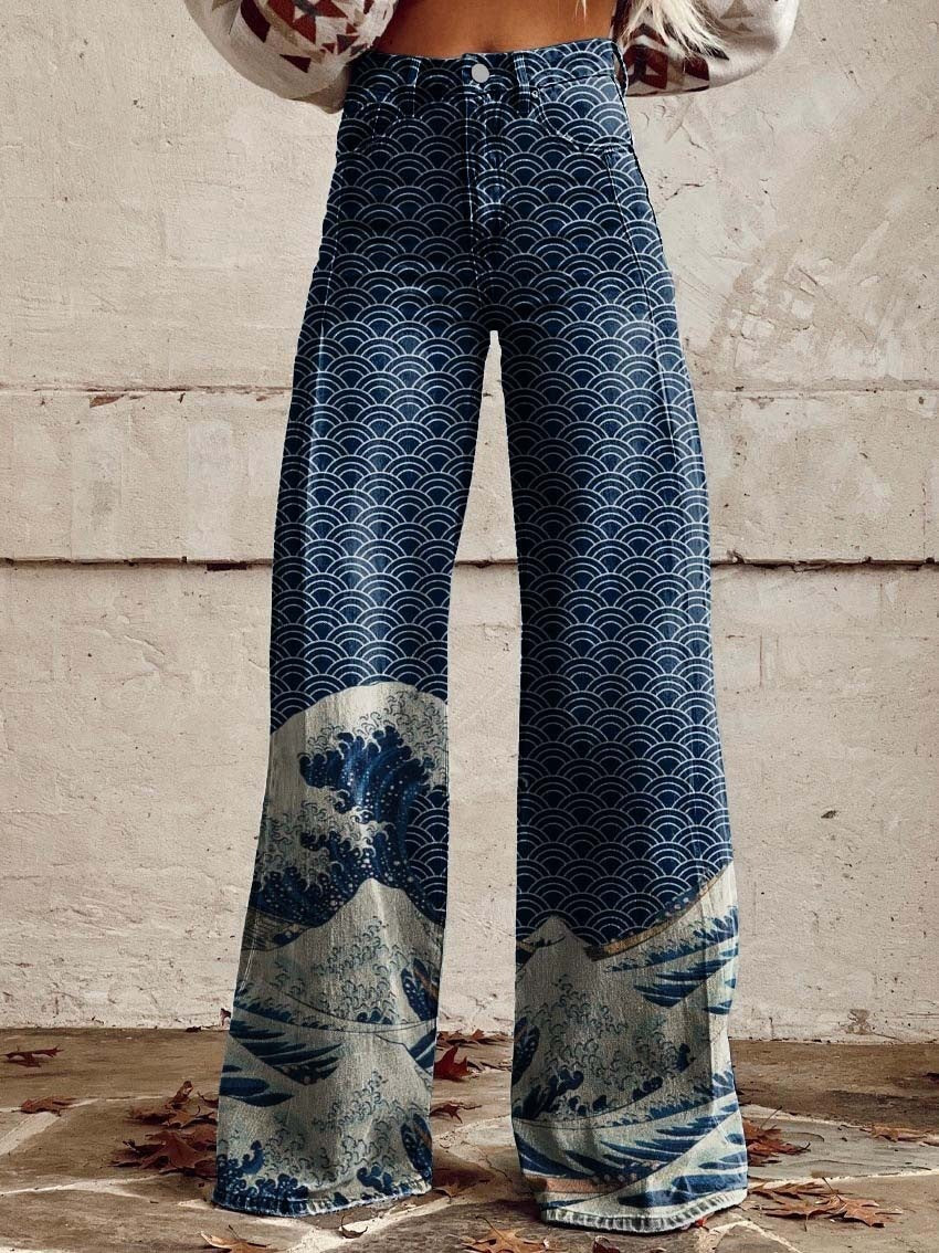 Pattern Women's Wide-legged Pants Anti-jeans 3D Digital Printing - Bellarte Enchanté Pattern Women's Wide-legged Pants Anti-jeans 3D Digital Printing