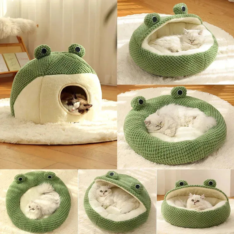 Pet Cat Dog Nest Little Frog Series Warm Plush Mat Autumn Winter Pet House Full Package Nest For Small Cats Dogs Within 5KG - Bellarte Enchanté Pet Cat Dog Nest Little Frog Series Warm Plush Mat Autumn Winter Pet House Full Package Nest For Small Cats Dogs Within 5KG