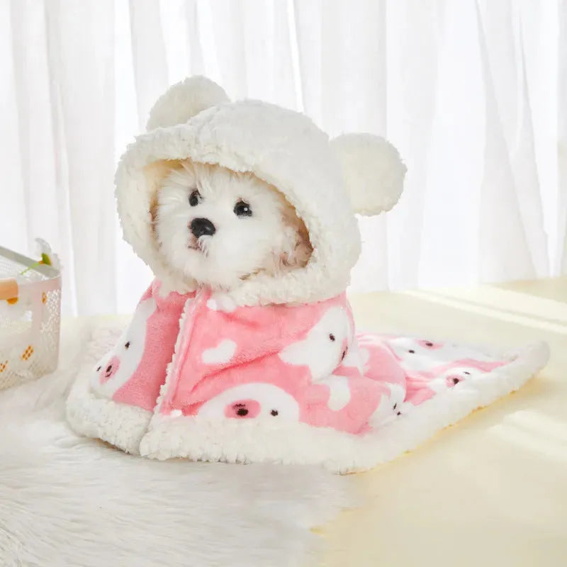 Pet Clothes Warm Thickened Flannel Hooded Shawl Pajamas - Bellarte Enchanté Pet Clothes Warm Thickened Flannel Hooded Shawl Pajamas