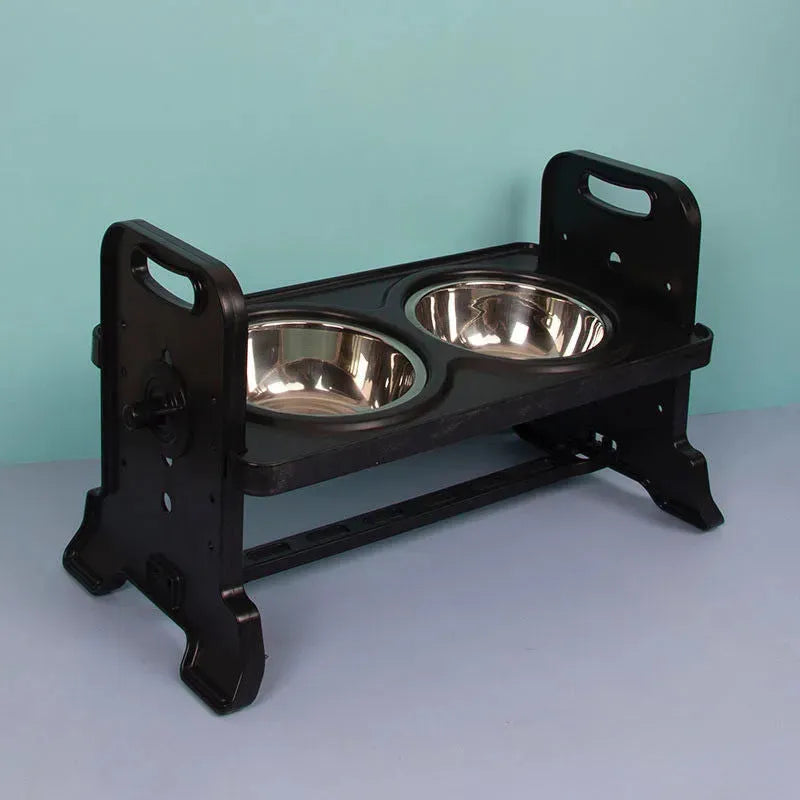 Pet Dining-table Ceramic Stainless Steel Double Bowl Height Adjustable - Bellarte Enchanté Pet Dining-table Ceramic Stainless Steel Double Bowl Height Adjustable
