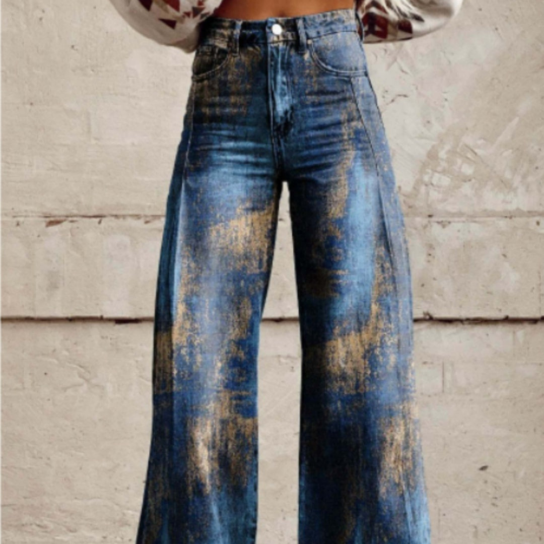 Plus Size Women's Casual Thin Wide Leg Imitation Jeans - Bellarte Enchanté Plus Size Women's Casual Thin Wide Leg Imitation Jeans