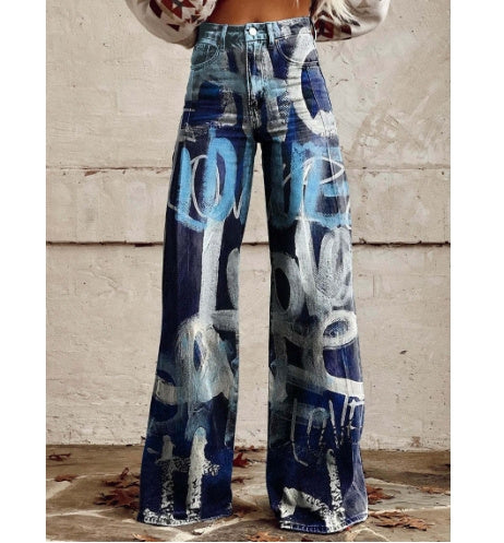 Plus Size Women's Casual Thin Wide Leg Imitation Jeans - Bellarte Enchanté Plus Size Women's Casual Thin Wide Leg Imitation Jeans