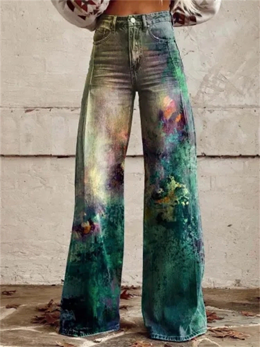 Plus Size Women's Casual Thin Wide Leg Imitation Jeans - Bellarte Enchanté Plus Size Women's Casual Thin Wide Leg Imitation Jeans
