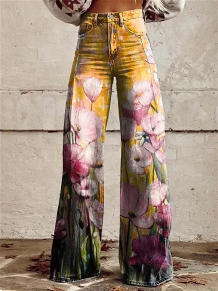 Plus Size Women's Casual Thin Wide Leg Imitation Jeans - Bellarte Enchanté Plus Size Women's Casual Thin Wide Leg Imitation Jeans