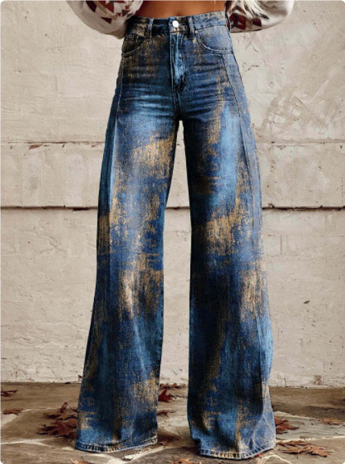 Plus Size Women's Casual Thin Wide Leg Imitation Jeans - Bellarte Enchanté Plus Size Women's Casual Thin Wide Leg Imitation Jeans