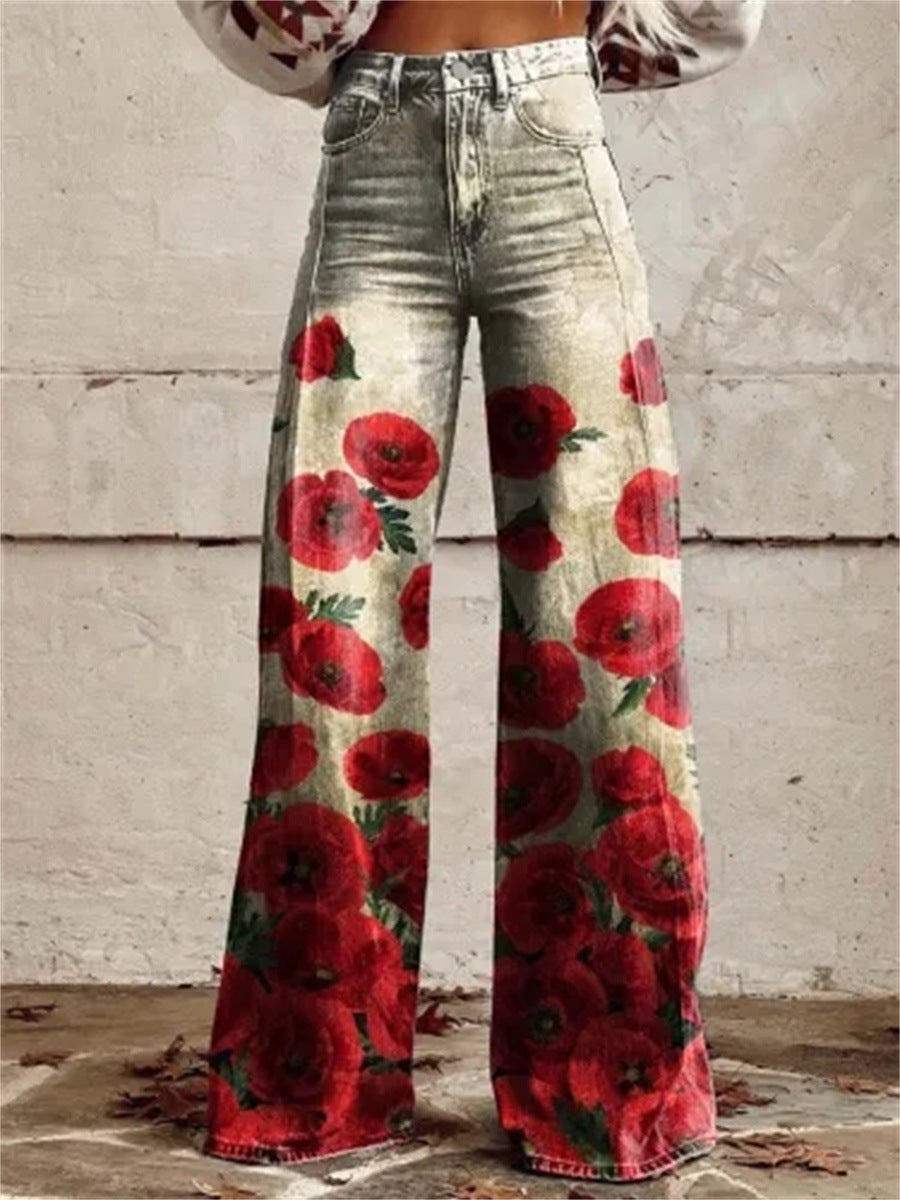 Plus Size Women's Casual Thin Wide Leg Imitation Jeans - Bellarte Enchanté Plus Size Women's Casual Thin Wide Leg Imitation Jeans