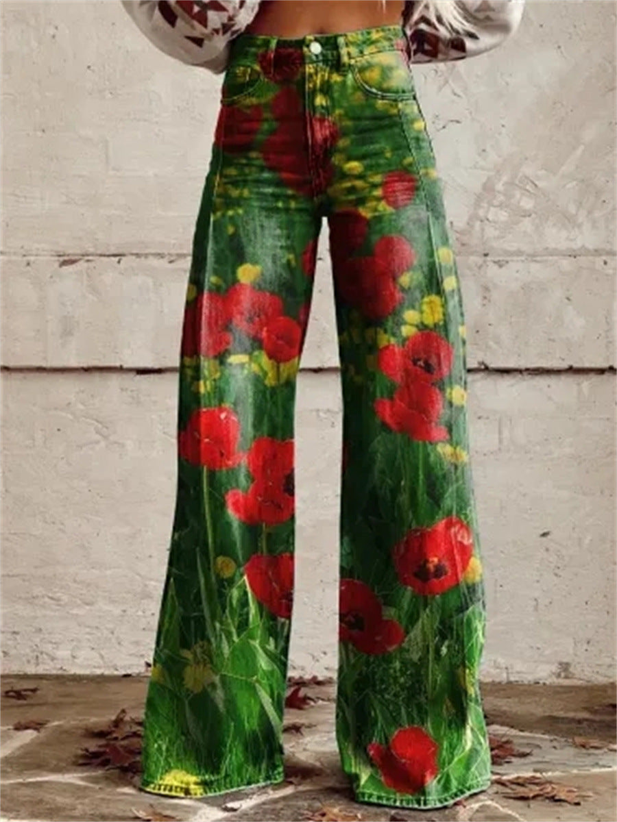 Plus Size Women's Casual Thin Wide Leg Imitation Jeans - Bellarte Enchanté Plus Size Women's Casual Thin Wide Leg Imitation Jeans