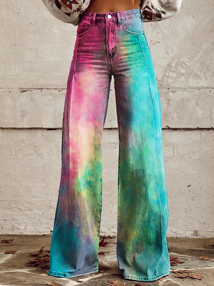 Plus Size Women's Casual Thin Wide Leg Imitation Jeans - Bellarte Enchanté Plus Size Women's Casual Thin Wide Leg Imitation Jeans