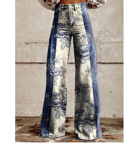 Plus Size Women's Casual Thin Wide Leg Imitation Jeans - Bellarte Enchanté Plus Size Women's Casual Thin Wide Leg Imitation Jeans