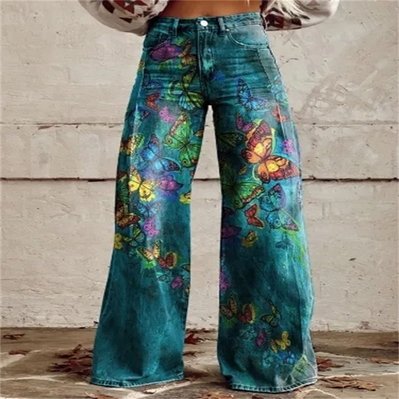 Plus Size Women's Casual Thin Wide Leg Imitation Jeans - Bellarte Enchanté Plus Size Women's Casual Thin Wide Leg Imitation Jeans