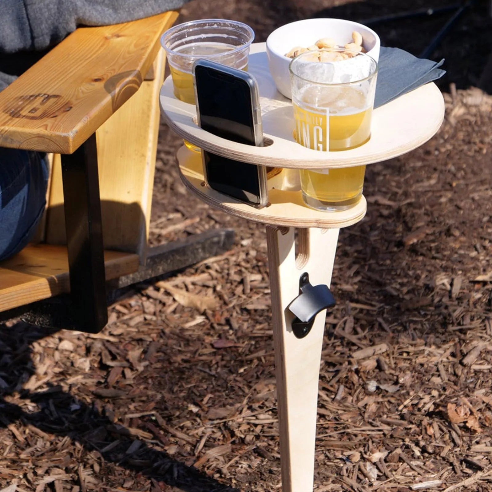 Portable Beer Table Wine Table with Foldable Round Desktop Mini Wooden Picnic Table for Beach Camping Backyard Entertainment - Bellarte Enchanté Portable Beer Table Wine Table with Foldable Round Desktop Mini Wooden Picnic Table for Beach Camping Backyard Entertainment
