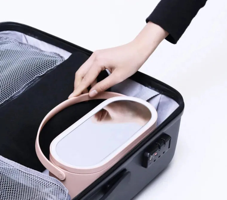 Portable Led Desk Storage Cosmetic Mirror Organizer Box With Light - Bellarte Enchanté Portable Led Desk Storage Cosmetic Mirror Organizer Box With Light